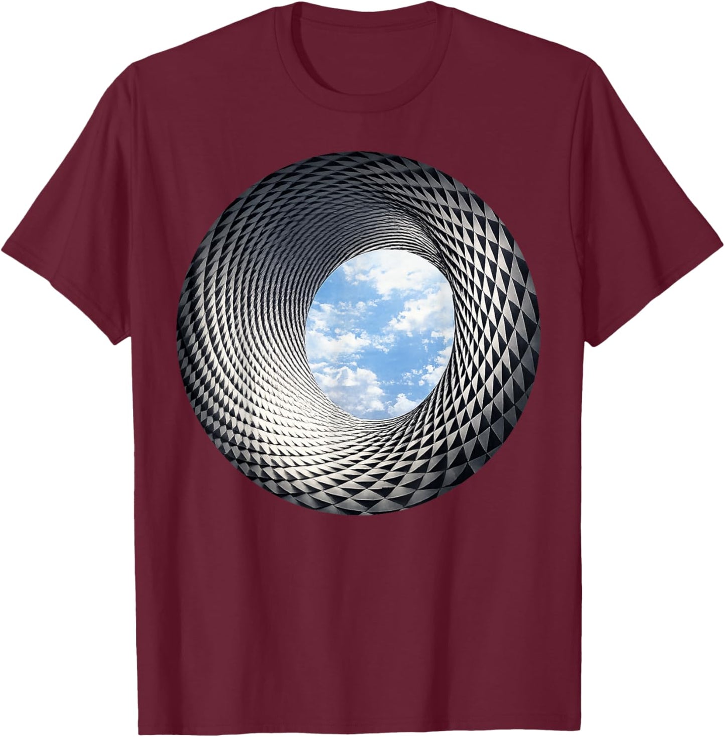 3D Optical Illusion Spiral Abstract Tunnel Design T-Shirt - T-Shirt | Maroon