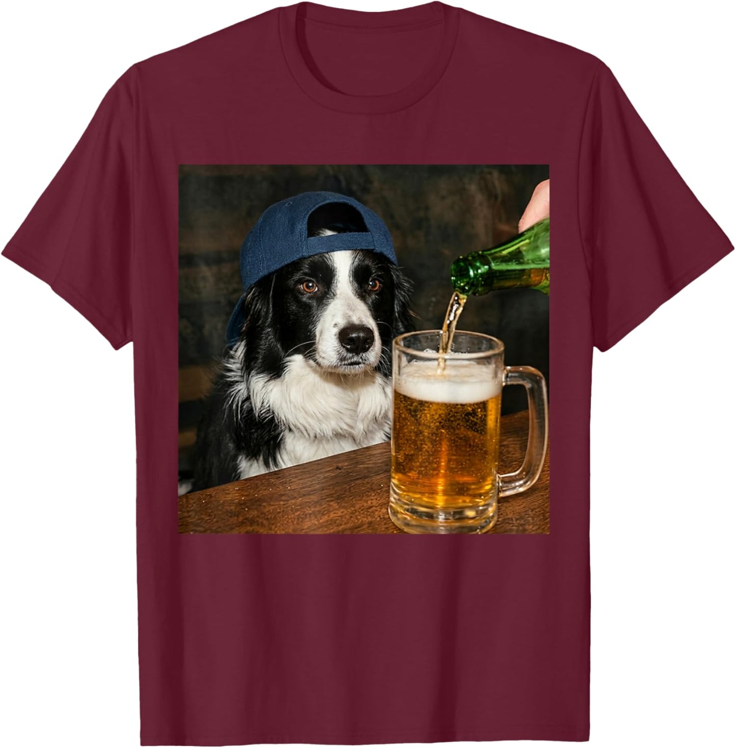 Border Collie Drinking Beer Funny Dog Meme T-Shirt - T-Shirt | Maroon