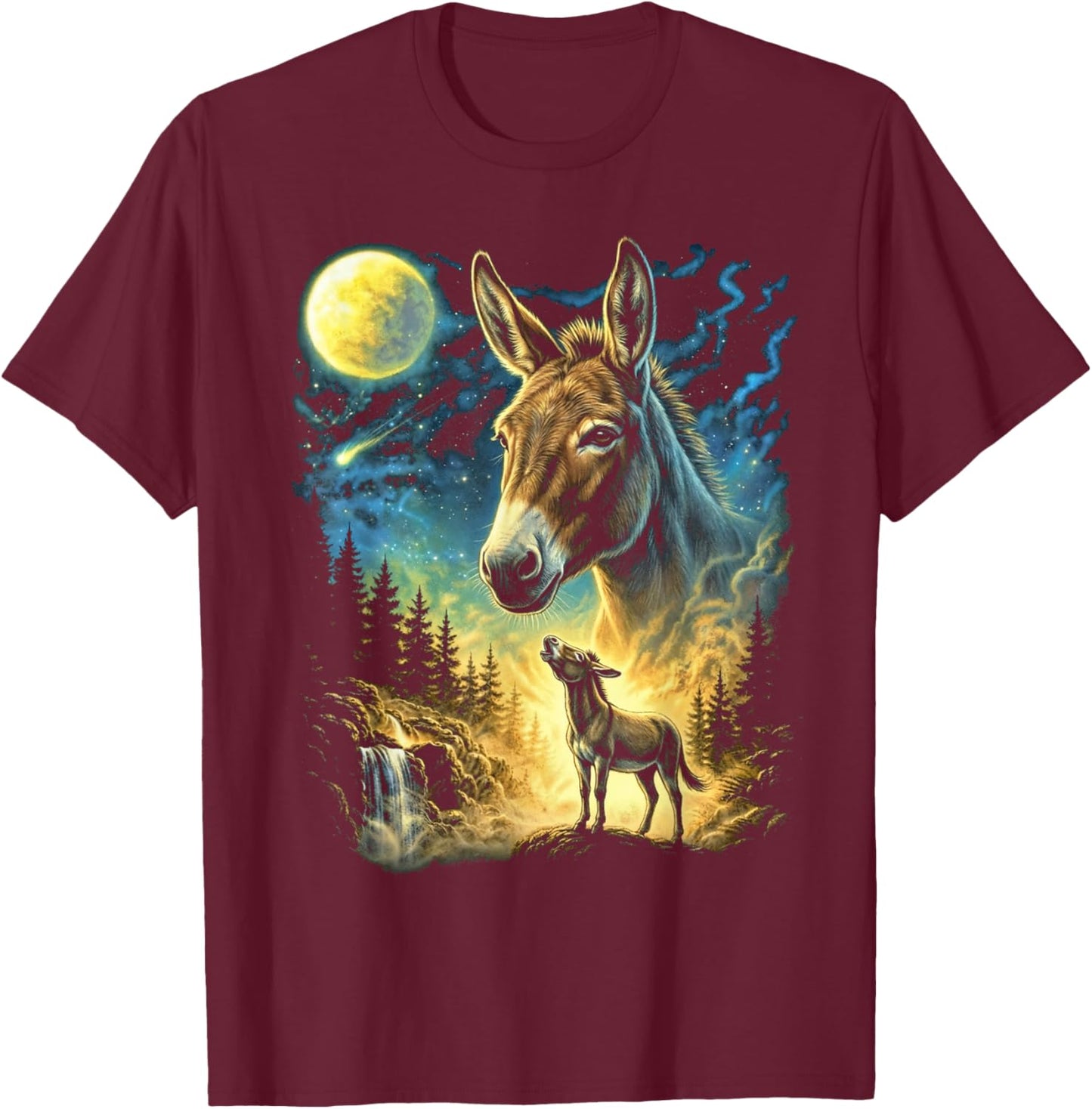 Mule Howling to The Moon Meme Funny 90's Mule Farm Animal T-Shirt - T-Shirt | Maroon