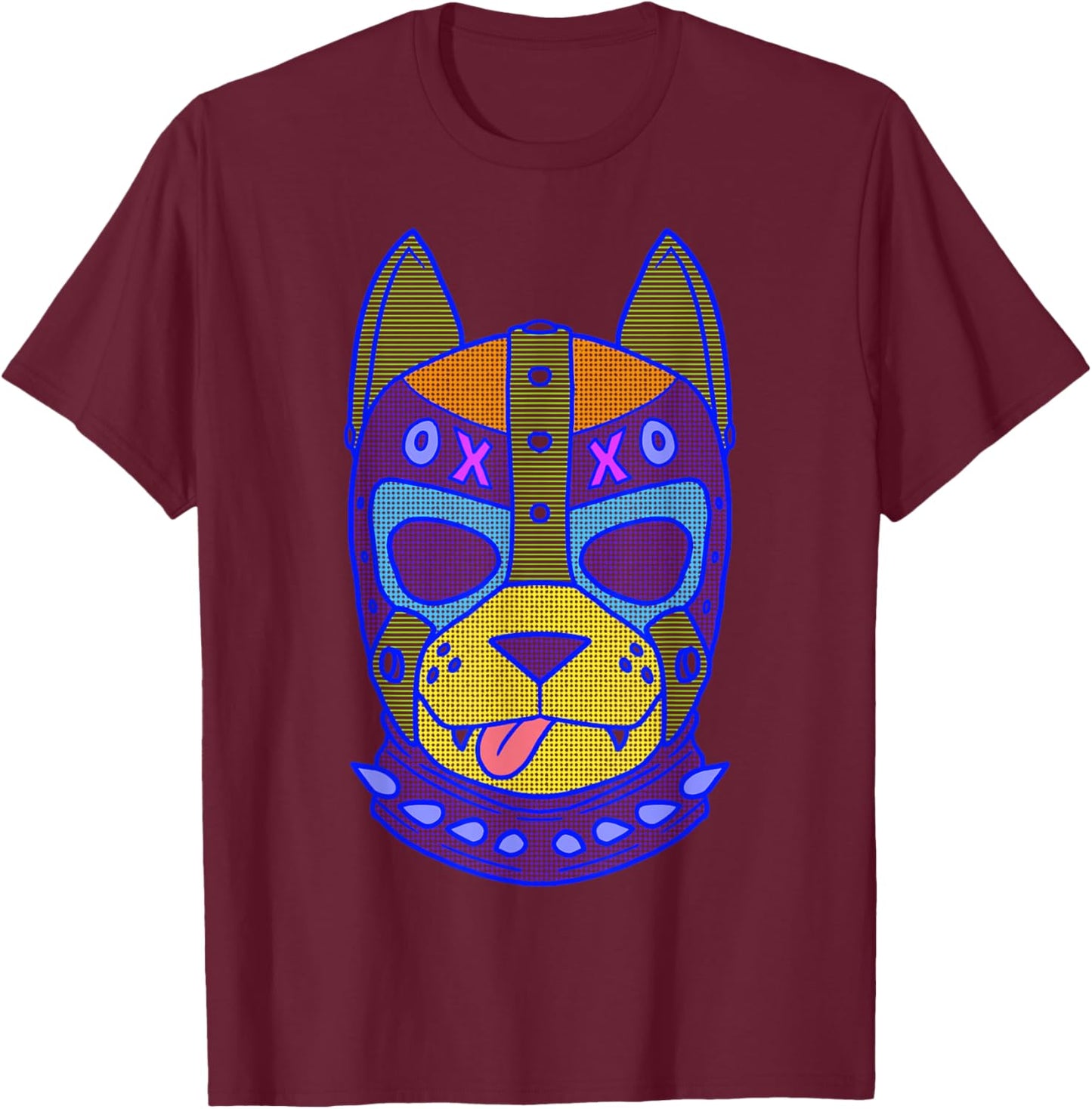 Colorful Gay Pup Mask T-Shirt - T-Shirt | Maroon