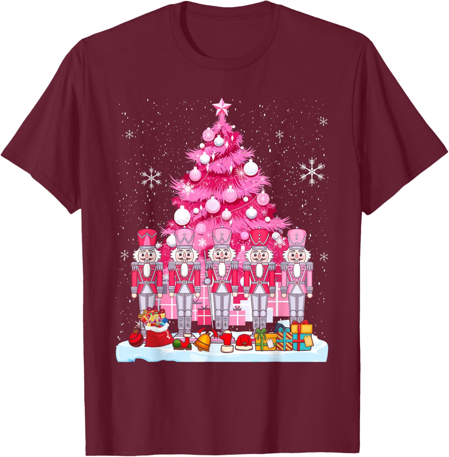 Pink Christmas Nutcracker Christmas Tree Christmas T-Shirt - T-Shirt | Maroon