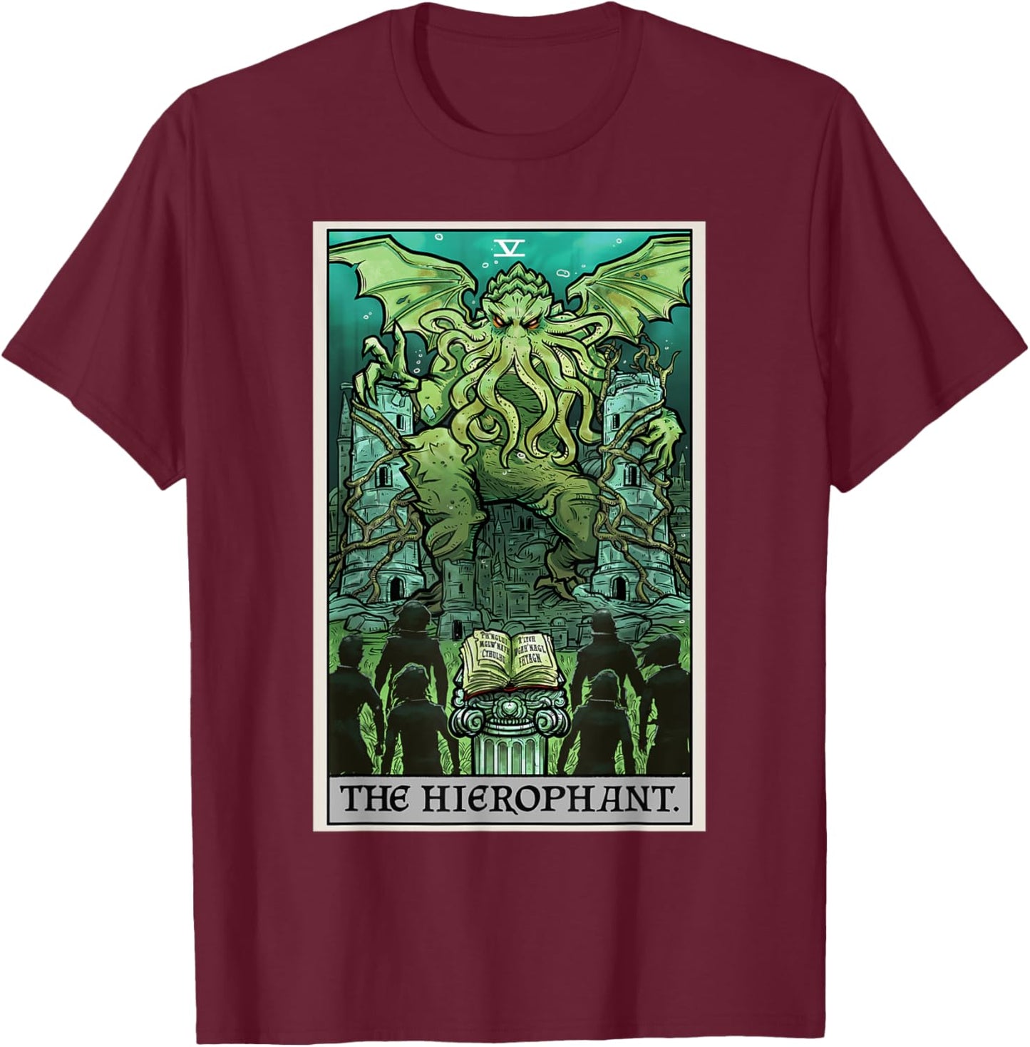 The Hierophant Tarot Card Cthulhu Classic Horror Halloween T-Shirt - T-Shirt | Maroon