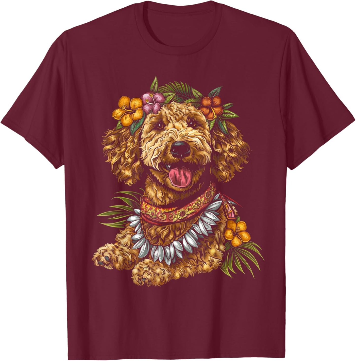 Goldendoodle Hawaiian Flowers Hibiscus Funny Doodle Mom T-Shirt - T-Shirt | Maroon