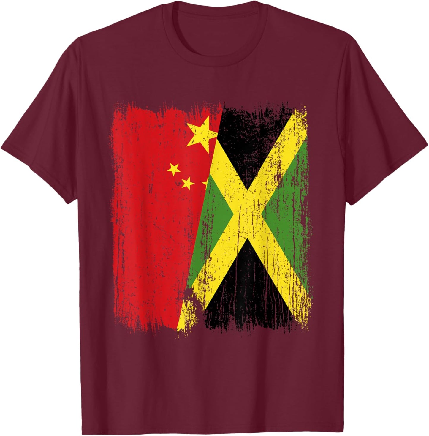 China Jamaica Half Flag Chinese Jamaican Heritage T-Shirt - T-Shirt | Maroon