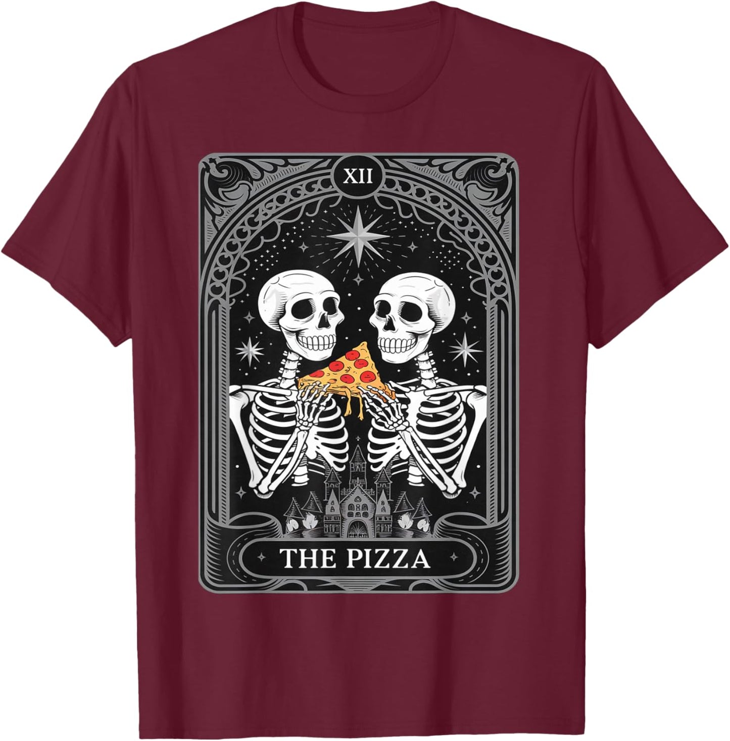The Pizza Vintage Pizza Slice Tarot Card T-Shirt - T-Shirt | Maroon