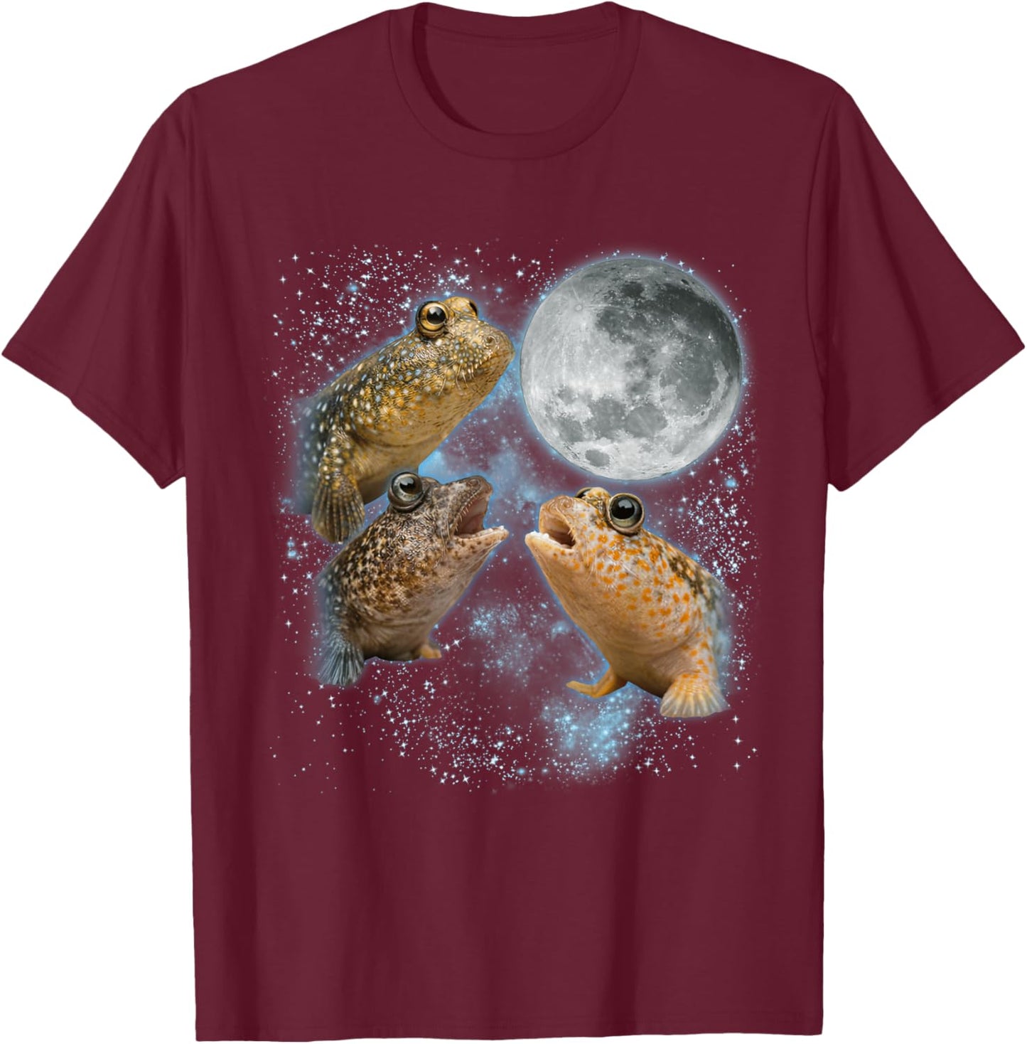 Mudskipper Lover Galaxy Moon Three Mudskippers Oxudercinae T-Shirt - T-Shirt | Maroon