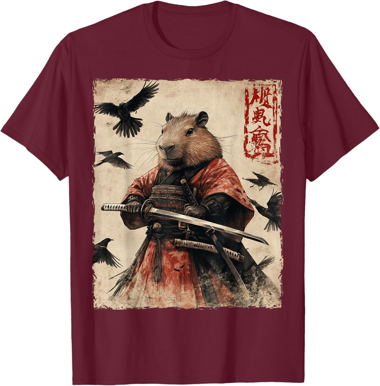 Capybara Samurai Graphic Japanese Warrior Anime T-Shirt - T-Shirt | Maroon