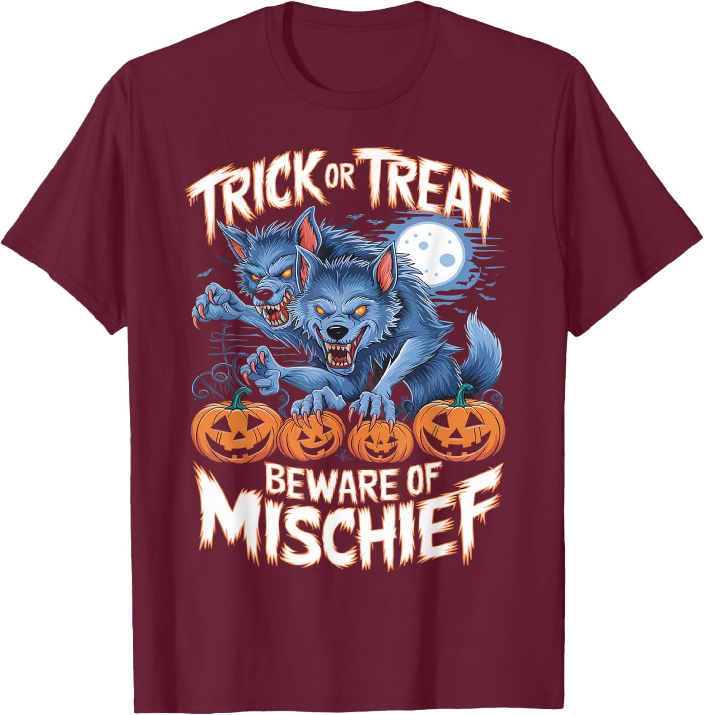 Vintage Horror Werewolf Halloween T-Shirt - T-Shirt | Maroon