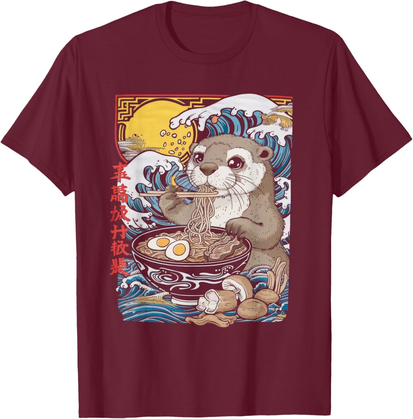 Otter Ramen Kawaii Manga Anime Noodles Y2k Japanese T-Shirt - T-Shirt | Maroon