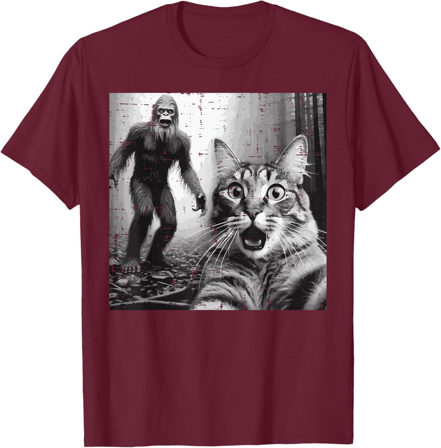 Bigfoot Sasquatch Cat Selfie Funny Saying Men Women Kids T-Shirt - T-Shirt | Maroon