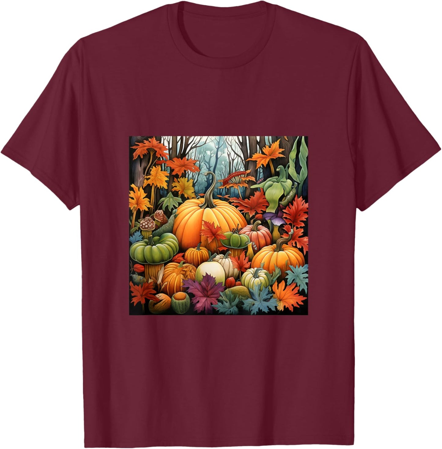 Fall Leaves autumn pumpkin pattern autumn color foliage T-Shirt - T-Shirt | Maroon