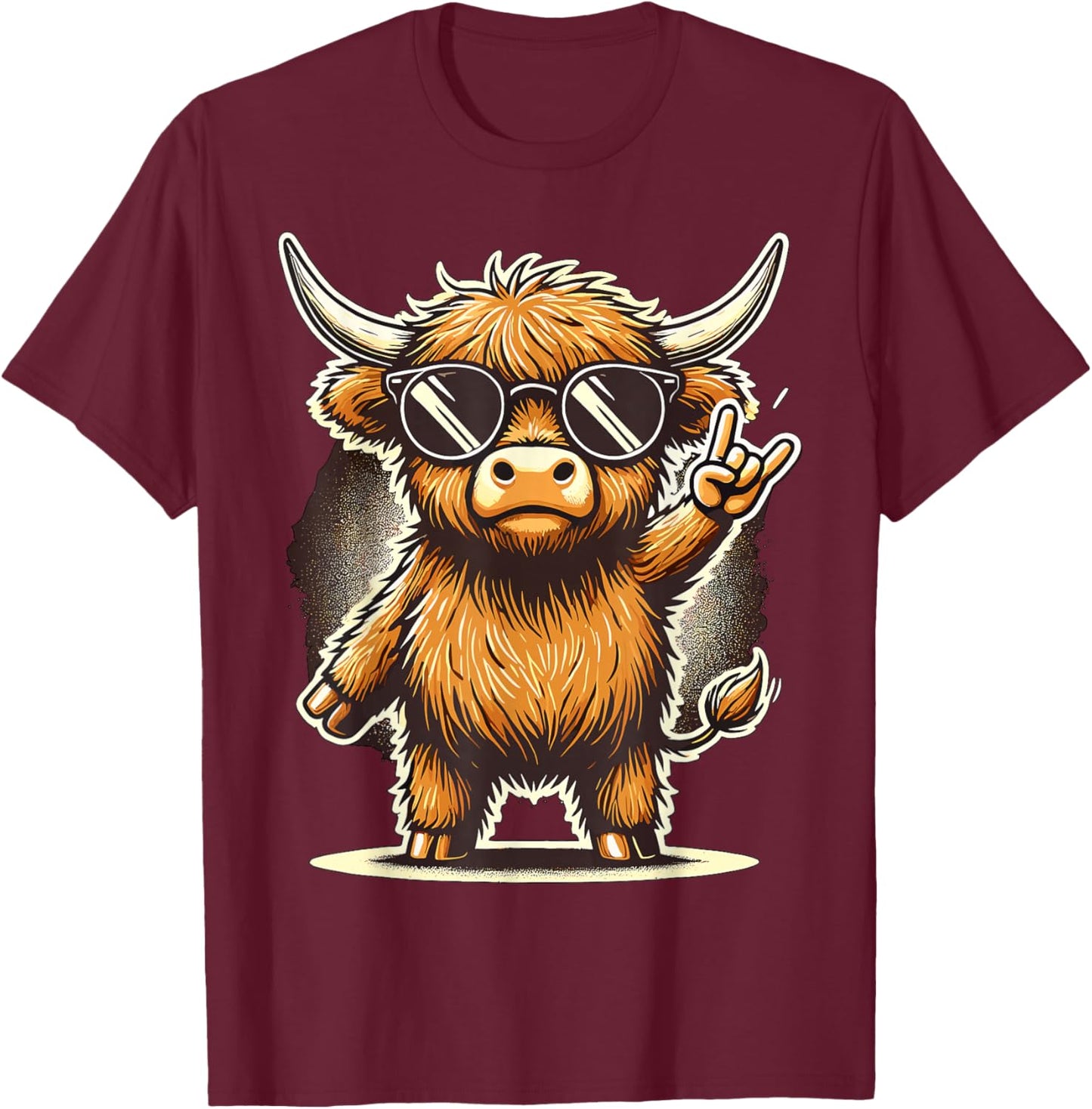 Highland Cow Rock and Roll T-Shirt - T-Shirt | Maroon
