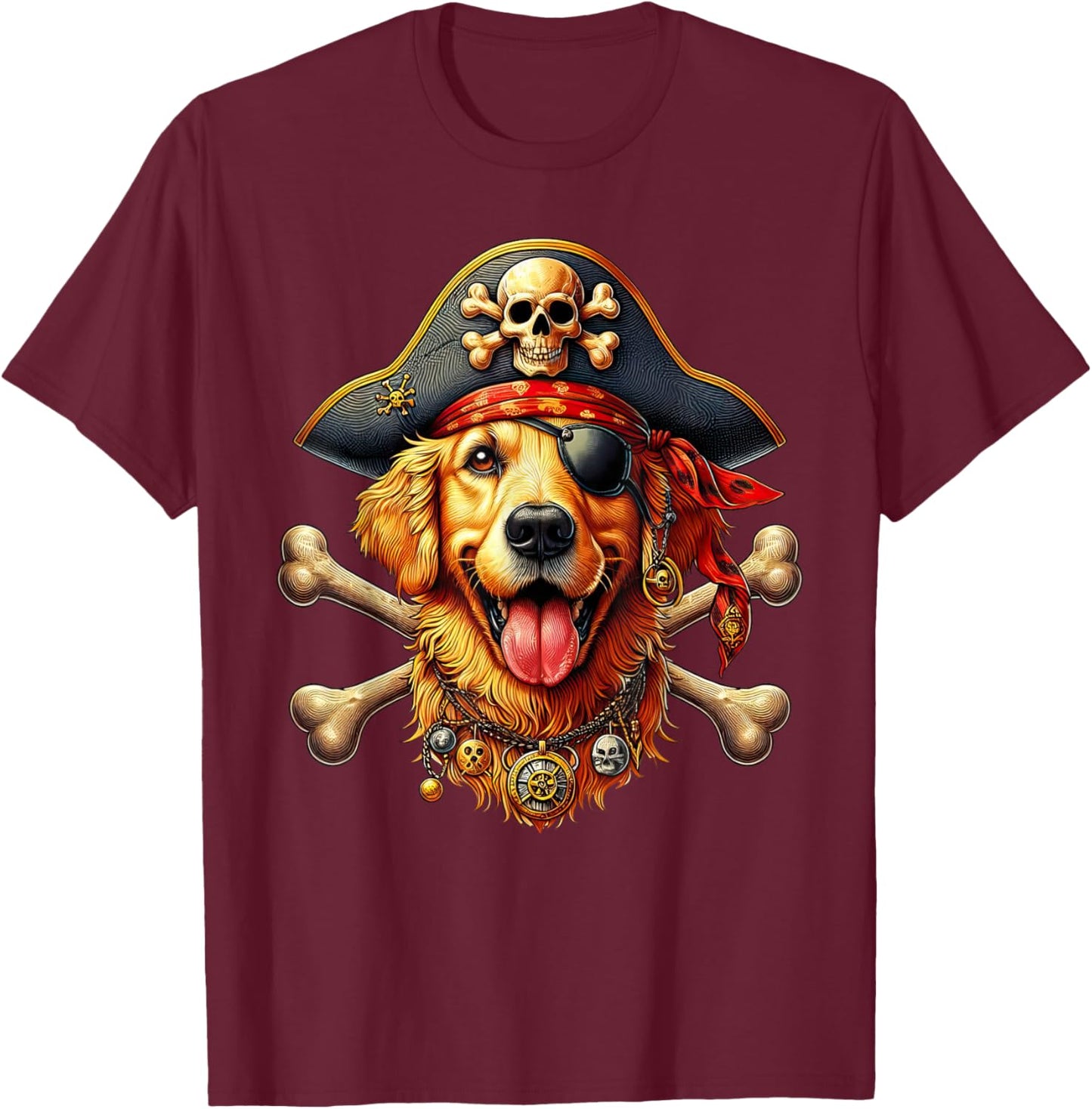 Golden Retriever Pirate Crossbones Halloween Kid T-Shirt - T-Shirt | Maroon