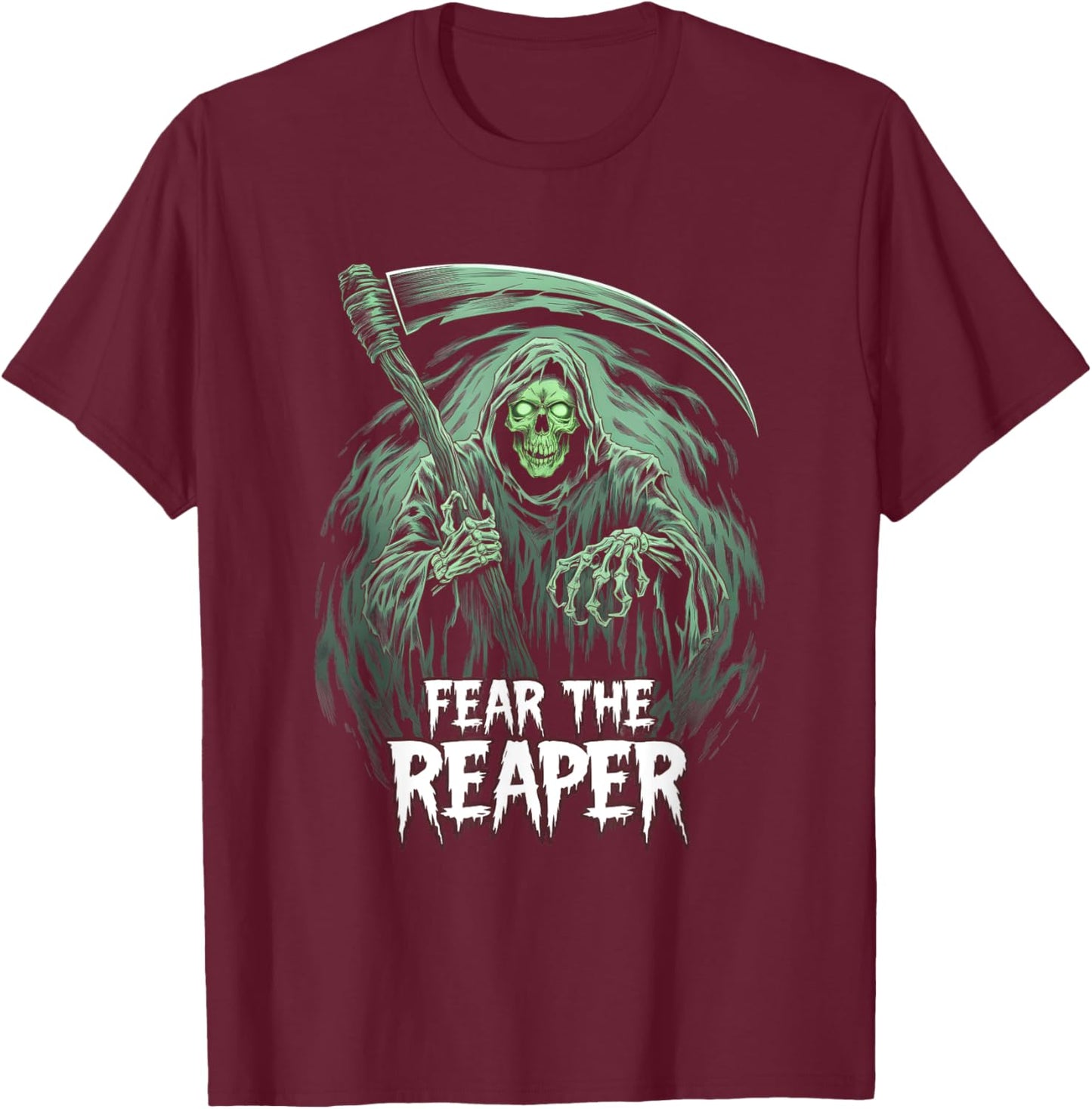 Grim Reaper Fear the Reaper Swirling Fog Art Horror Fans T-Shirt - T-Shirt | Maroon