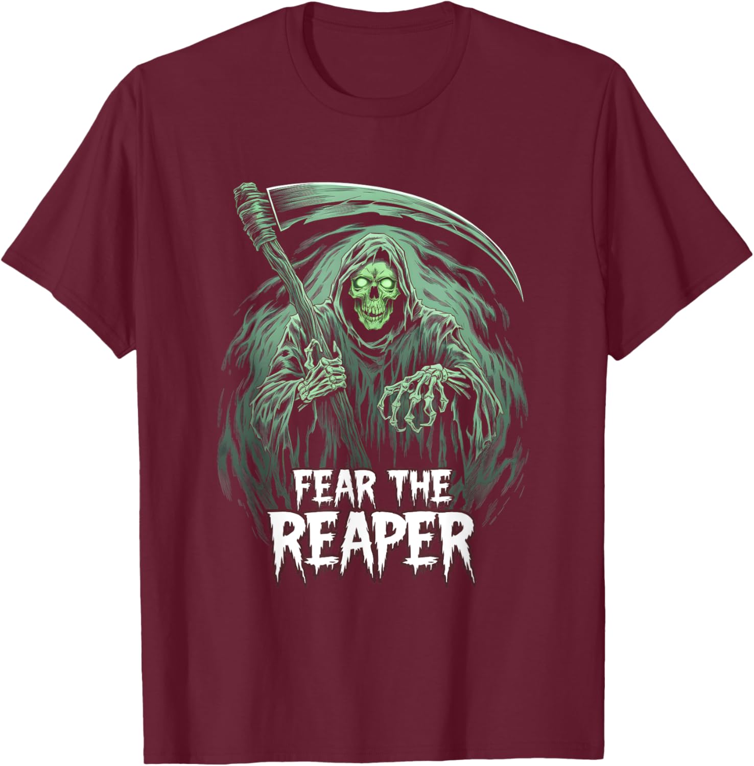 Grim Reaper Fear the Reaper Swirling Fog Art Horror Fans T-Shirt - T-Shirt | Maroon
