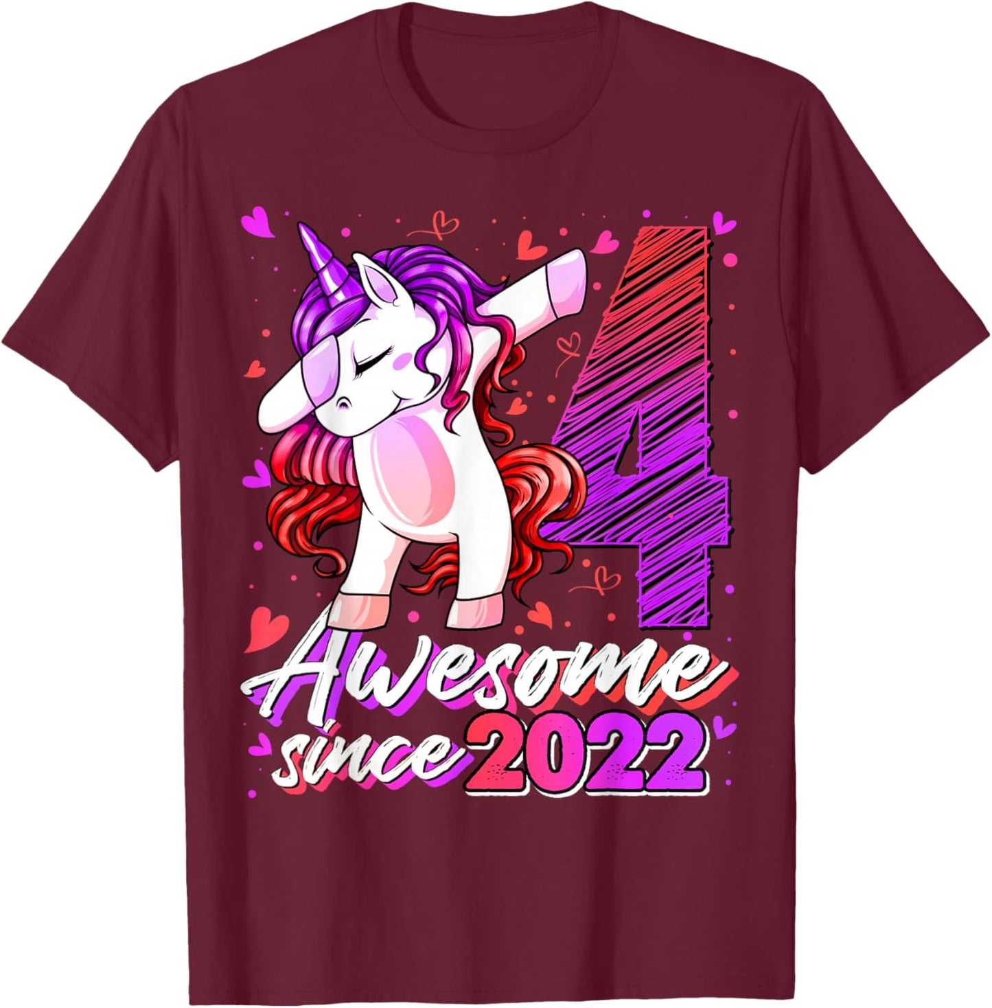 4th Birthday Shirt Girl 4 Year Old Gifts 4 Birthday Girl T-Shirt - T-Shirt | Maroon