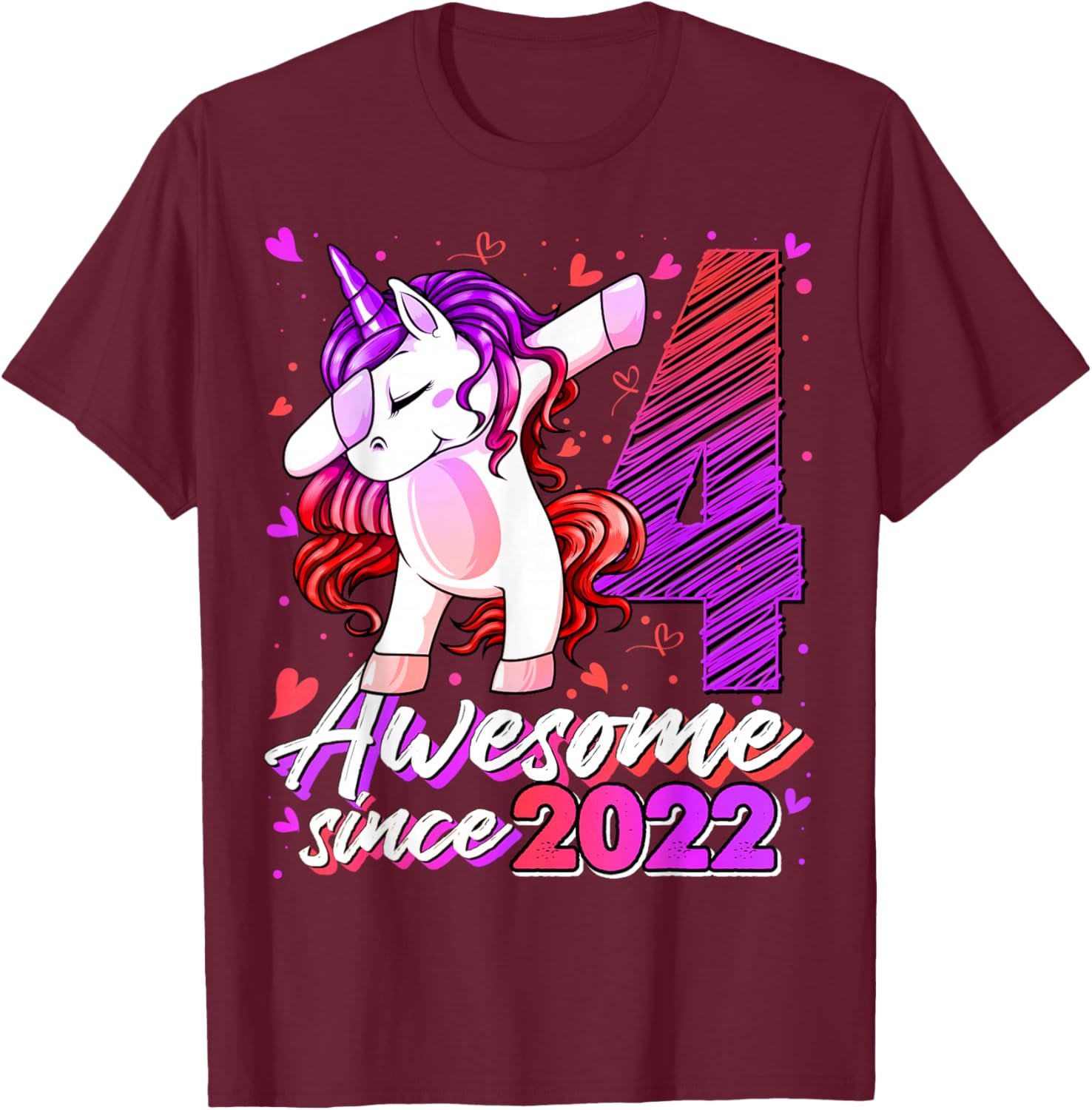 4th Birthday Shirt Girl 4 Year Old Gifts 4 Birthday Girl T-Shirt - T-Shirt | Maroon
