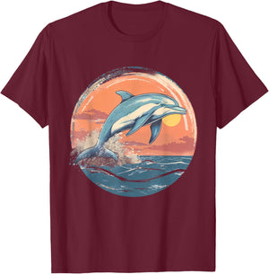 Dolphin Sunset Ocean Sea Dolphin Sea Ocean Animal Lover T-Shirt - T-Shirt | Maroon