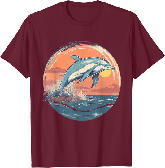 Dolphin Sunset Ocean Sea Dolphin Sea Ocean Animal Lover T-Shirt - T-Shirt | Maroon