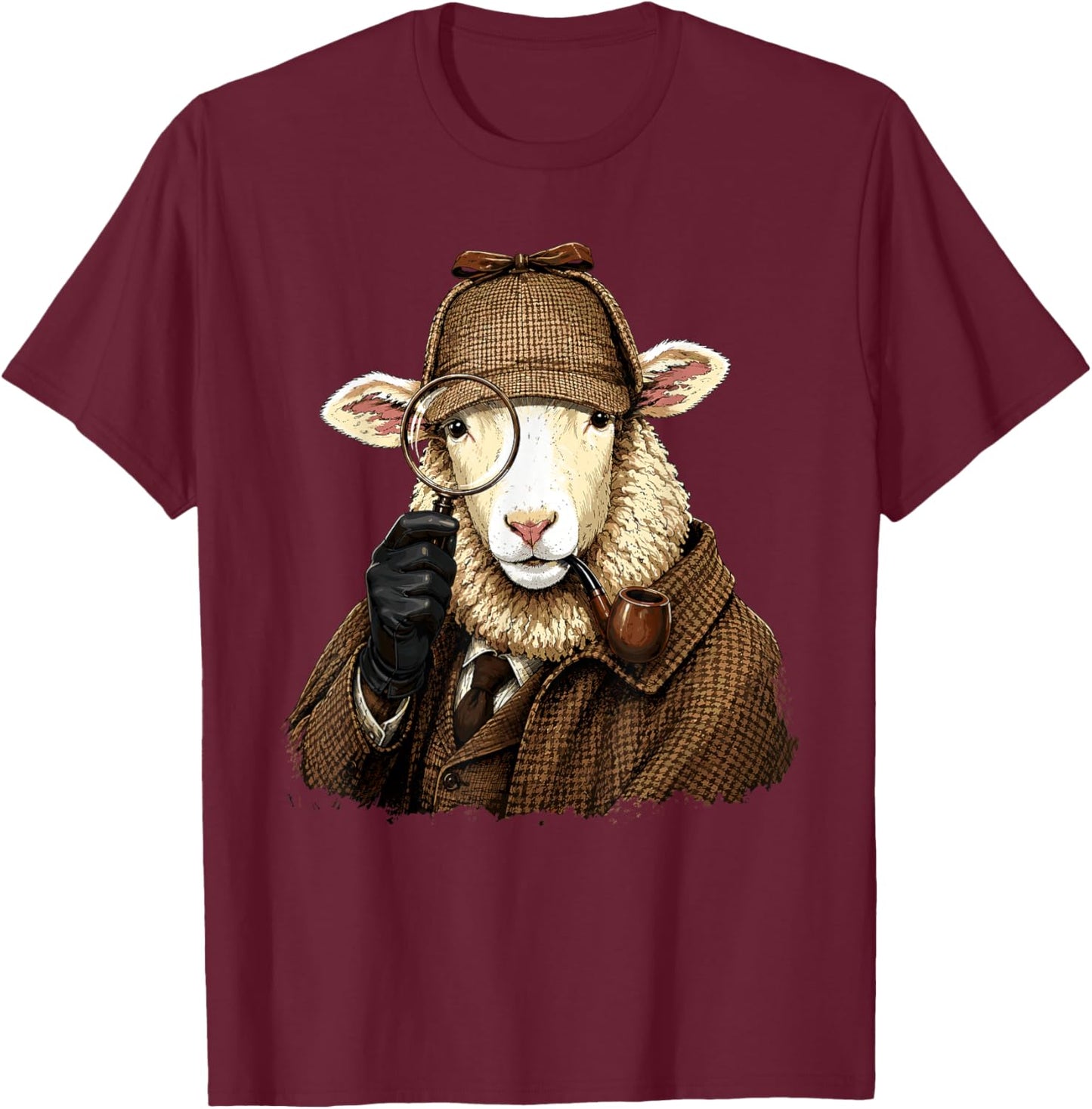Detective Sheep Lamb Spy Investigator Farmer Sheep Lover T-Shirt - T-Shirt | Maroon