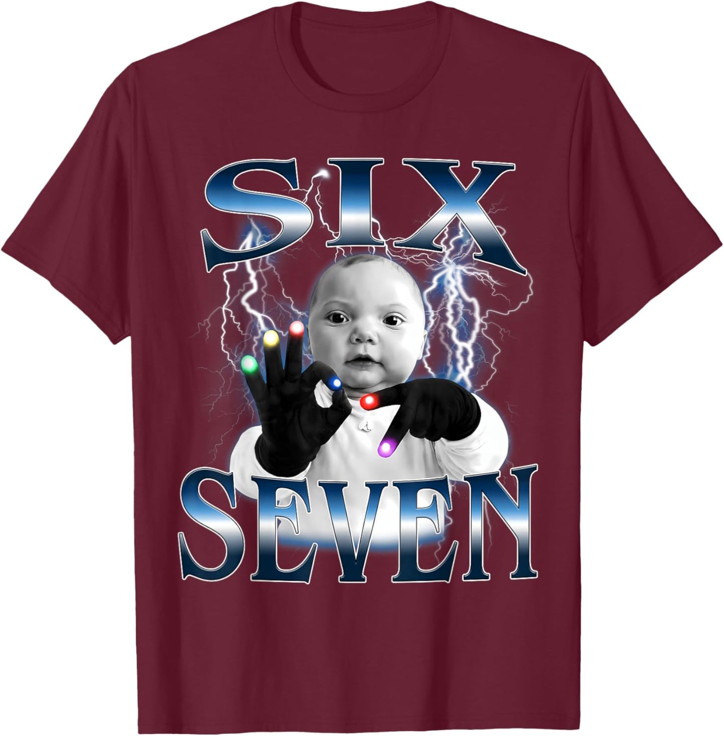 Ai Baby 67 Six Seven Bootleg Hand Gloving Niche Ai Baby Meme T-Shirt - T-Shirt | Maroon