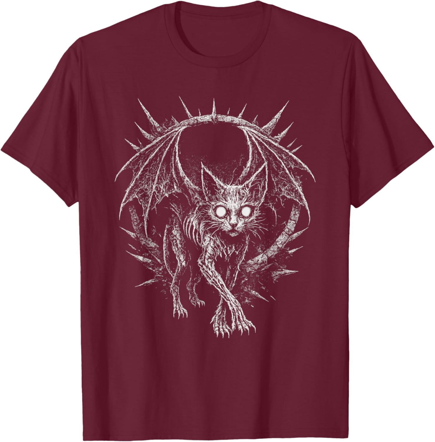 Vampire Cat Zombie Horror Goth Alt Evil Occult Deathcore Art T-Shirt - T-Shirt | Maroon
