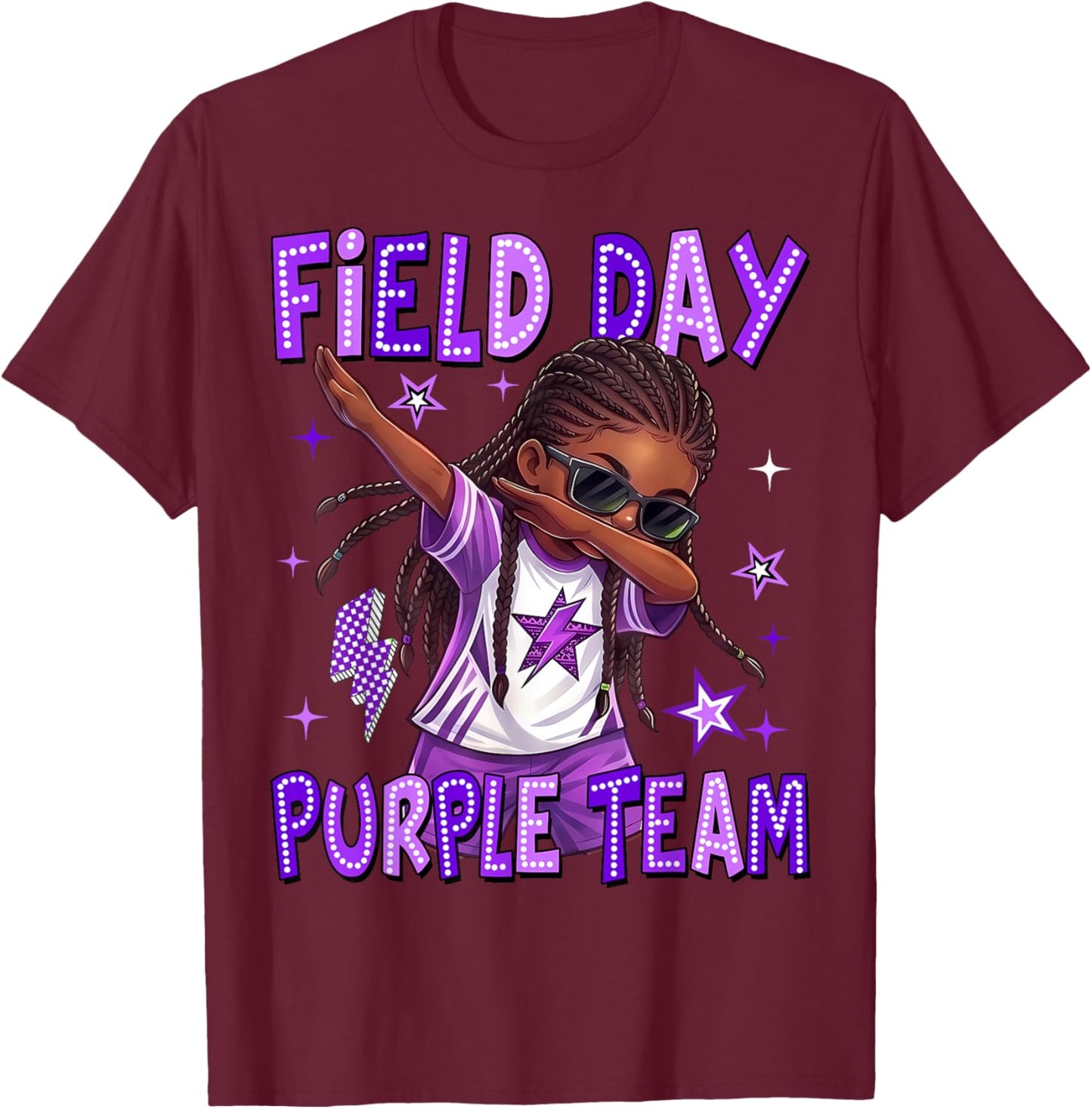 Field Day Purple Team Dab African Black Girl Game Field Trip T-Shirt - T-Shirt | Maroon