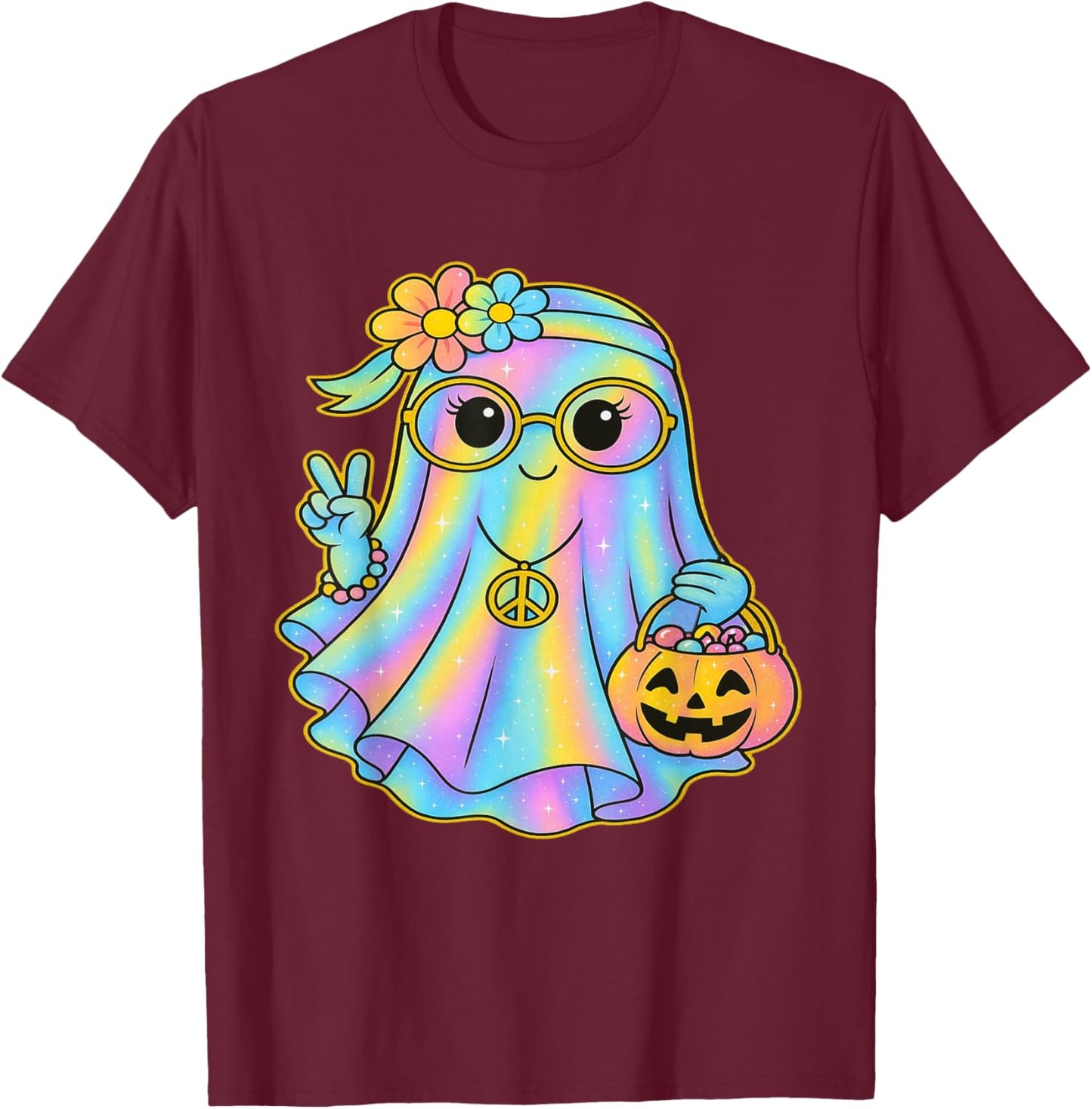 Girls Coquette Bow Ghost Pretty Pastel Hippie Halloween T-Shirt - T-Shirt | Maroon