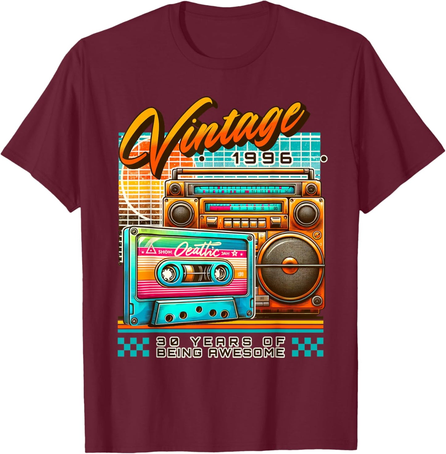 30th Birthday Vintage 1996 Retro 30 Years Old Being Awesome T-Shirt - T-Shirt | Maroon