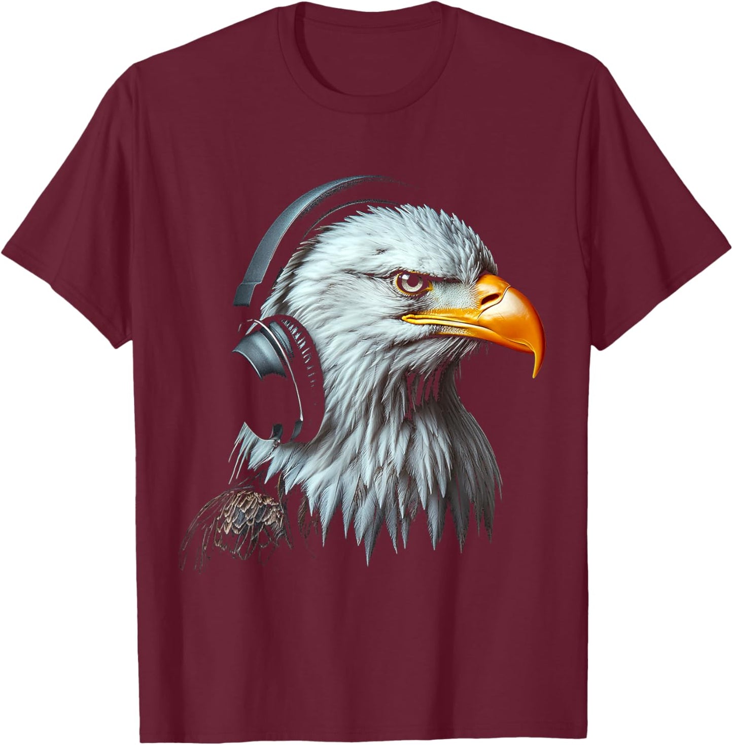 Eagle Bird Motif Animal Artwork Music Headphone Eagle T-Shirt - T-Shirt | Maroon