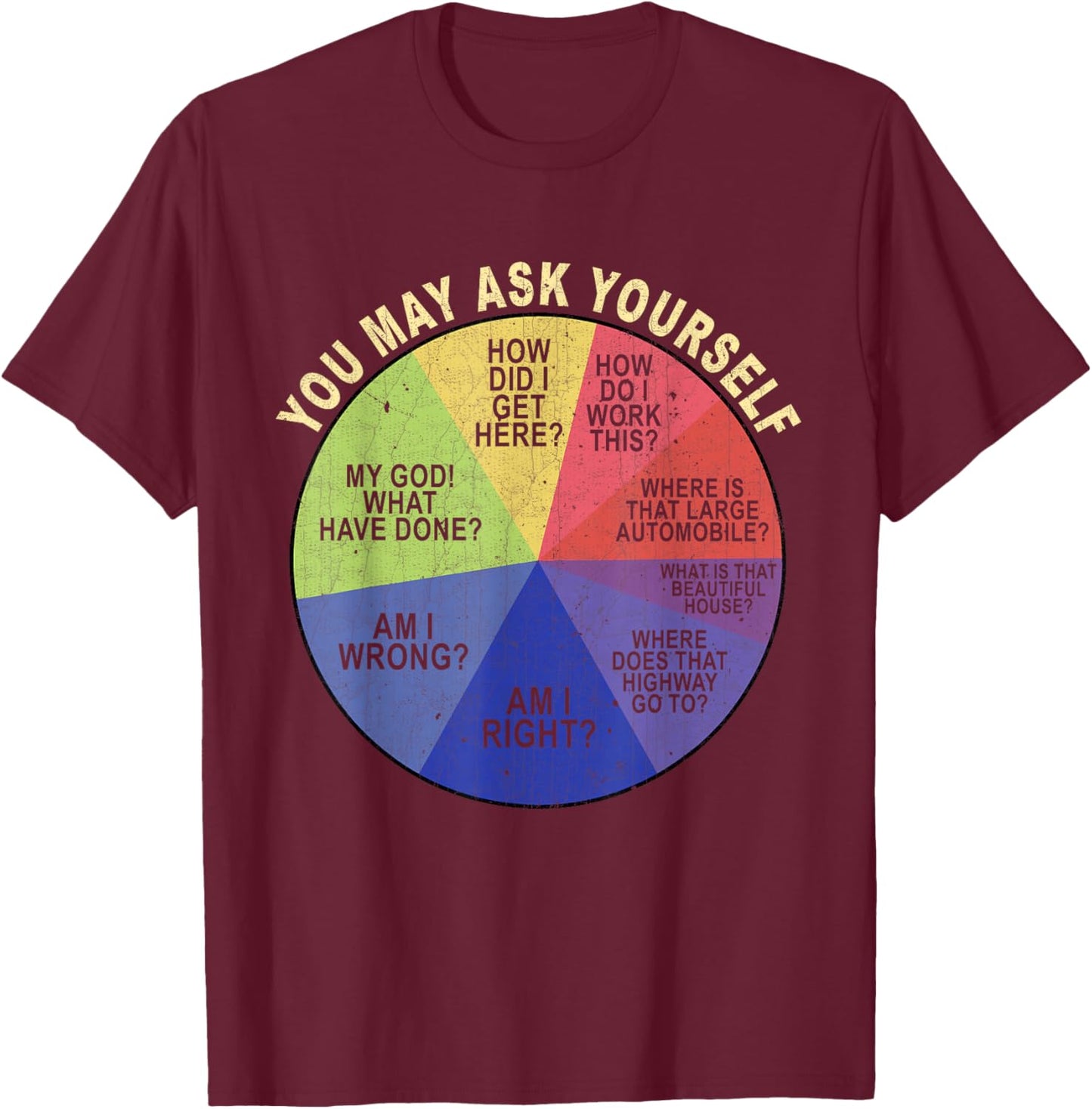 Vintage You May Ask Yourself Retro Pie Chart 80s Music T-Shirt - T-Shirt | Maroon