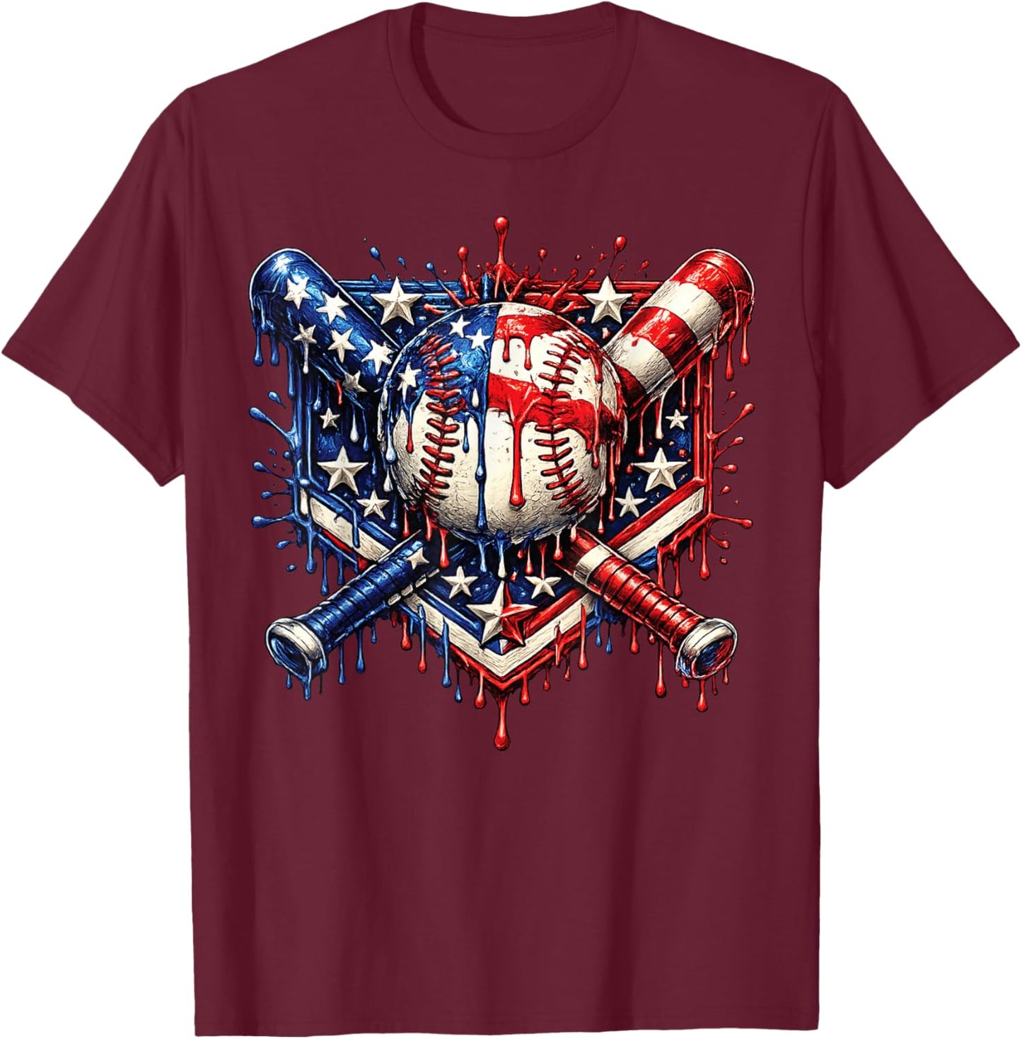 Baseball Drip Ice Cream American Flag Apparel Youth Boys Kid T-Shirt - T-Shirt | Maroon