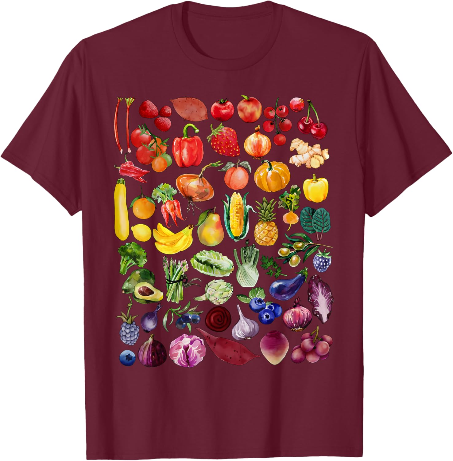 Rainbow Fruit And Vegetable Vegans Gardeners Vegetarian Day T-Shirt - T-Shirt | Maroon