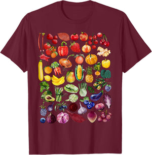 Rainbow Fruit And Vegetable Vegans Gardeners Vegetarian Day T-Shirt - T-Shirt | Maroon