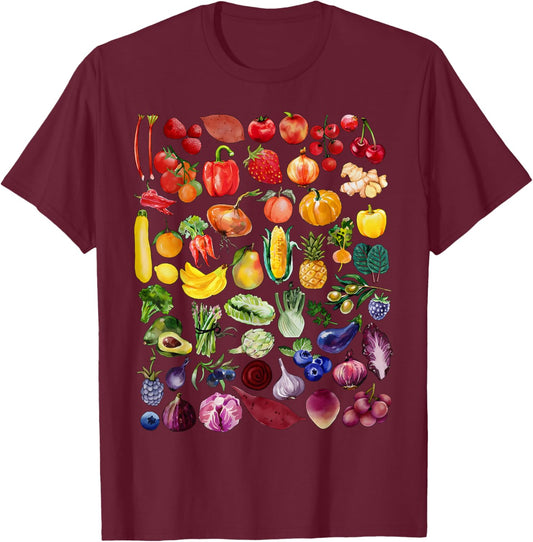 Rainbow Fruit And Vegetable Vegans Gardeners Vegetarian Day T-Shirt - T-Shirt | Maroon
