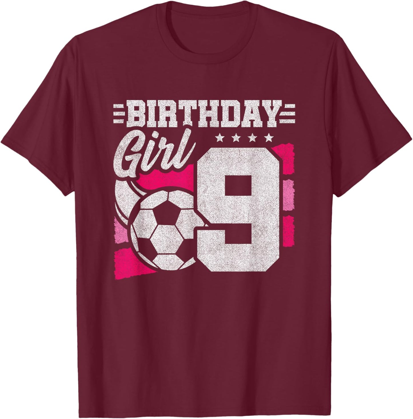 9 Year Old Soccer Birthday - Girls 9th Birthday Soccer T-Shirt - T-Shirt | Maroon