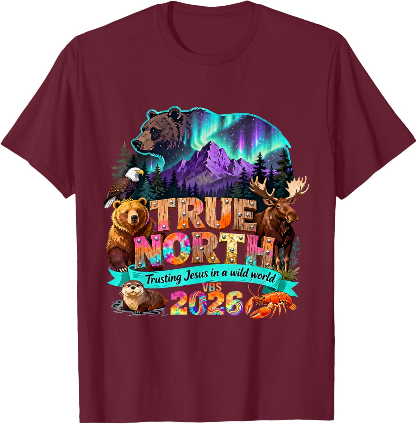 Vintage True North Trusting Jesus in A Wild World VBS 2026 T-Shirt - T-Shirt | Maroon