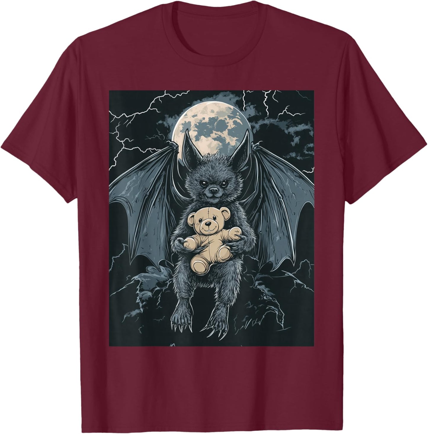 Bat Teddy Bear Moon Men's Gothic Women's Bat T-Shirt - T-Shirt | Maroon