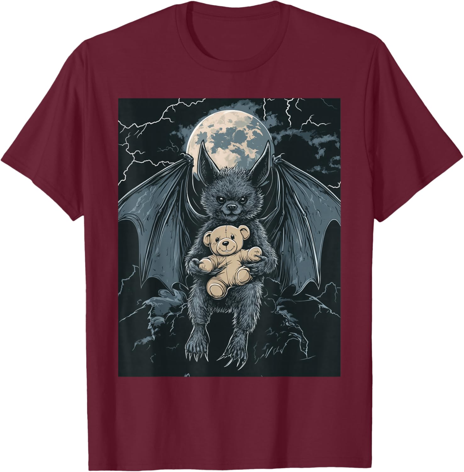 Bat Teddy Bear Moon Men's Gothic Women's Bat T-Shirt - T-Shirt | Maroon