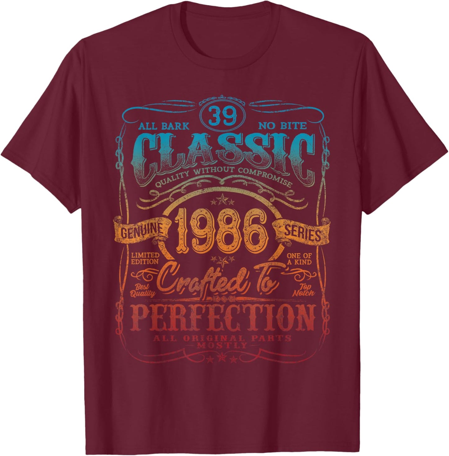 Vintage 1986 Limited Edition Shirt 39 year old 39th Birthday T-Shirt - T-Shirt | Maroon