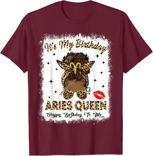 Aries Queen Afro Messy Bun It's My Birthday Black Woman T-Shirt - T-Shirt | Maroon
