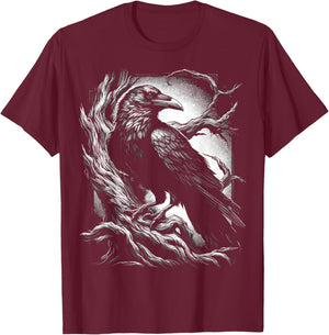 Black Crow Raven Bird Nature T-Shirt - T-Shirt | Maroon