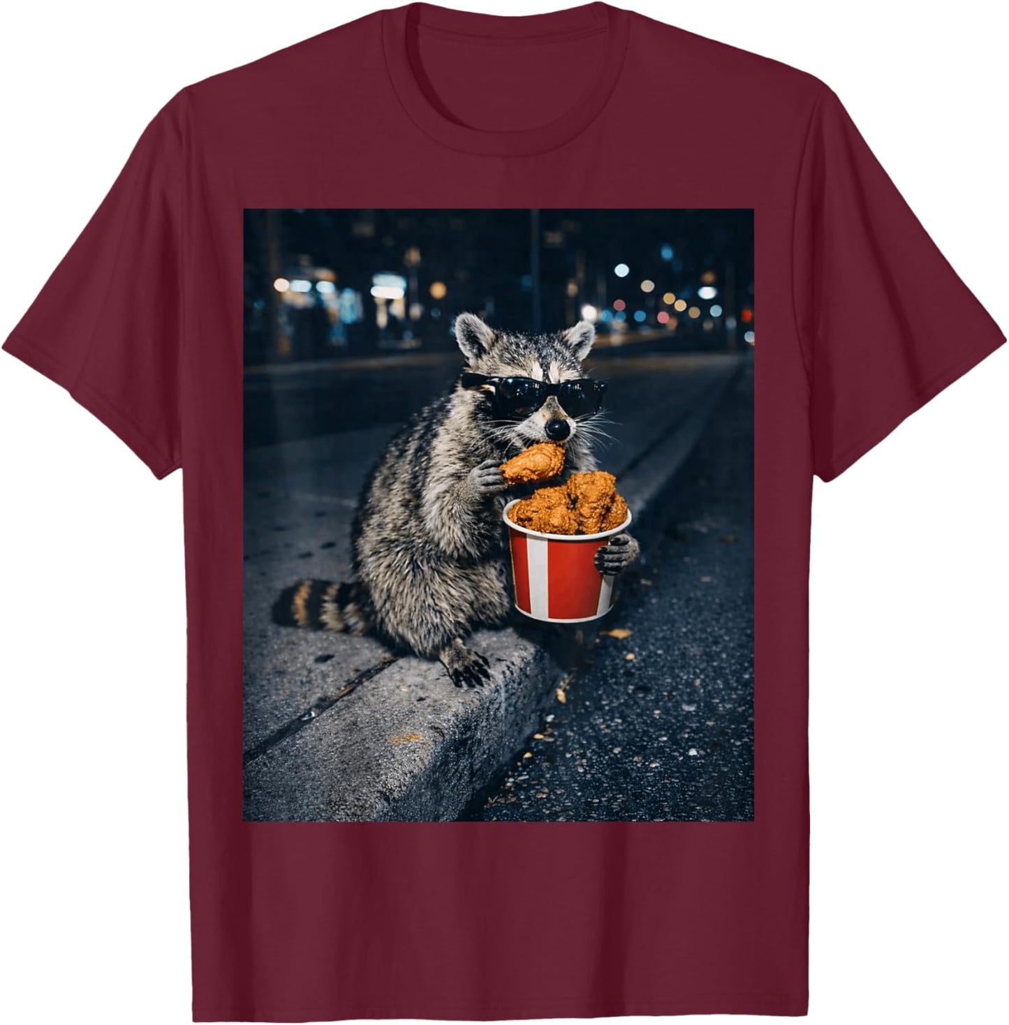 Raccoon Eating Fried Chicken Meme Silly Trash Panda Animal T-Shirt - T-Shirt | Maroon