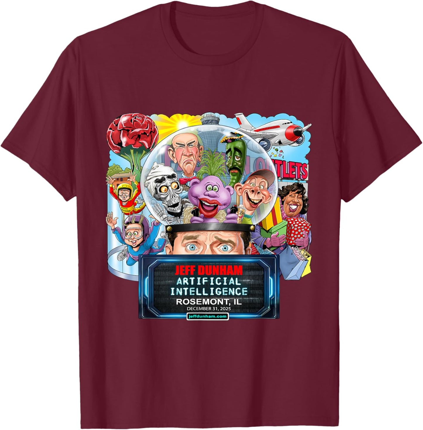 Jeff Dunham Rosemont, IL (2025) T-Shirt - T-Shirt | Maroon