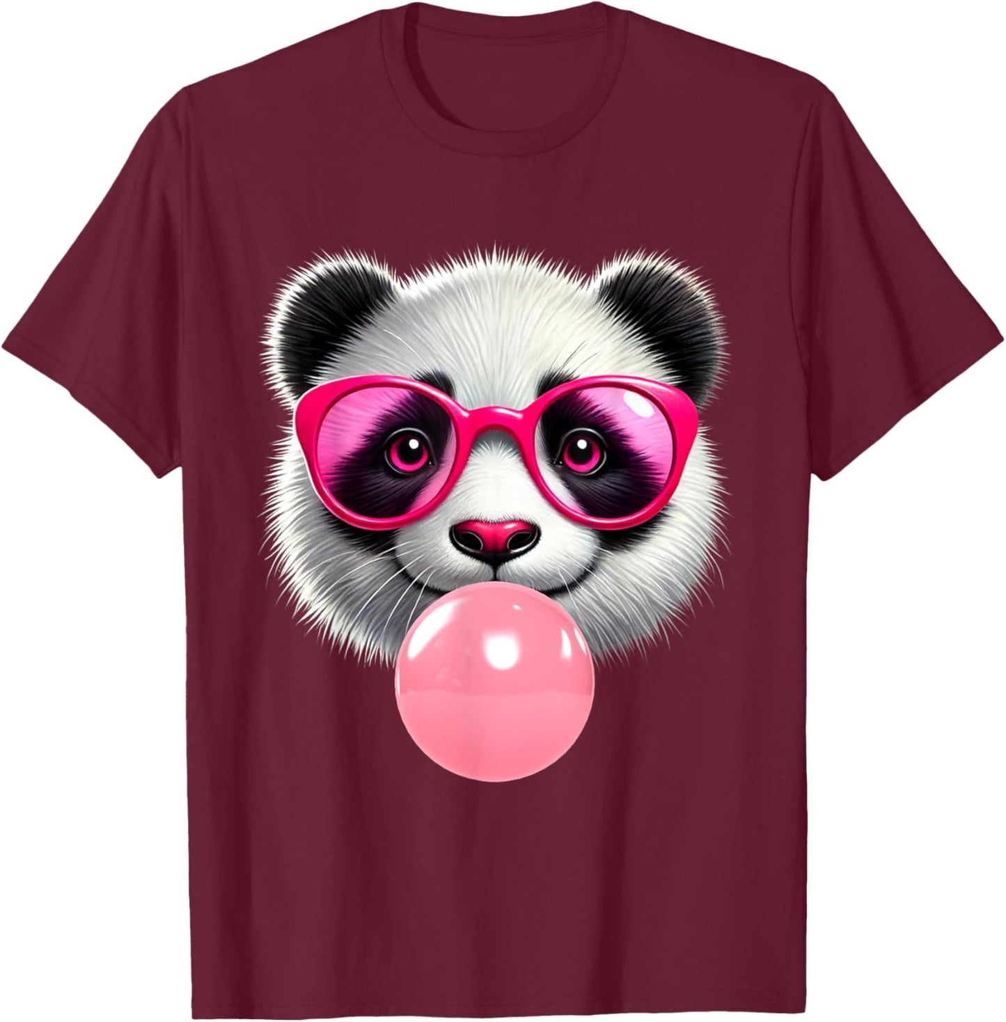 Funny Panda Pink Glasses Blowing Bubble Gum Animal Lovers T-Shirt - T-Shirt | Maroon