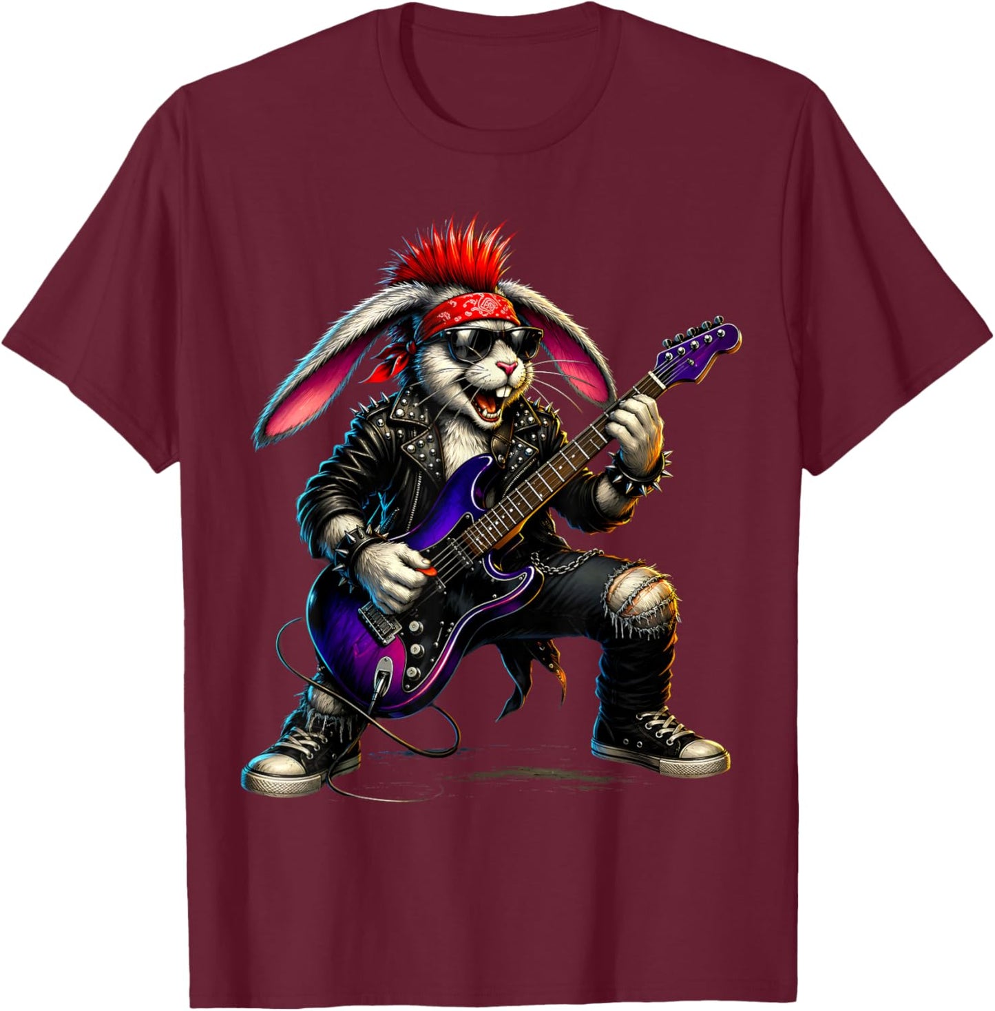Rock'n Roll Rabbit Guitare Punk Enfant Rockstar Bunny T-Shirt - T-Shirt | Maroon