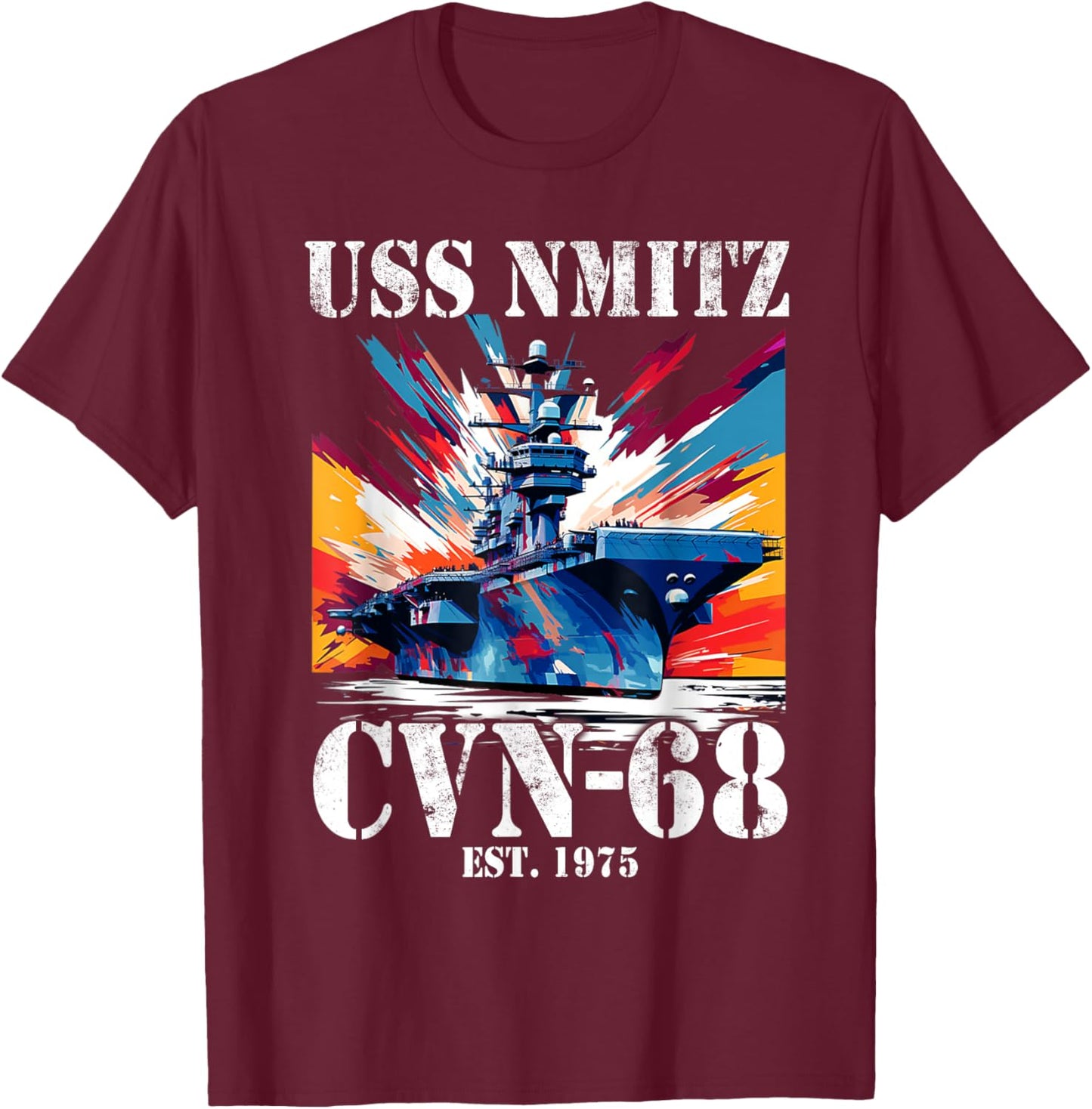 Flag Veterans Day USS Nimitz CVN-68 Aircraft Carrier Veteran T-Shirt - T-Shirt | Maroon
