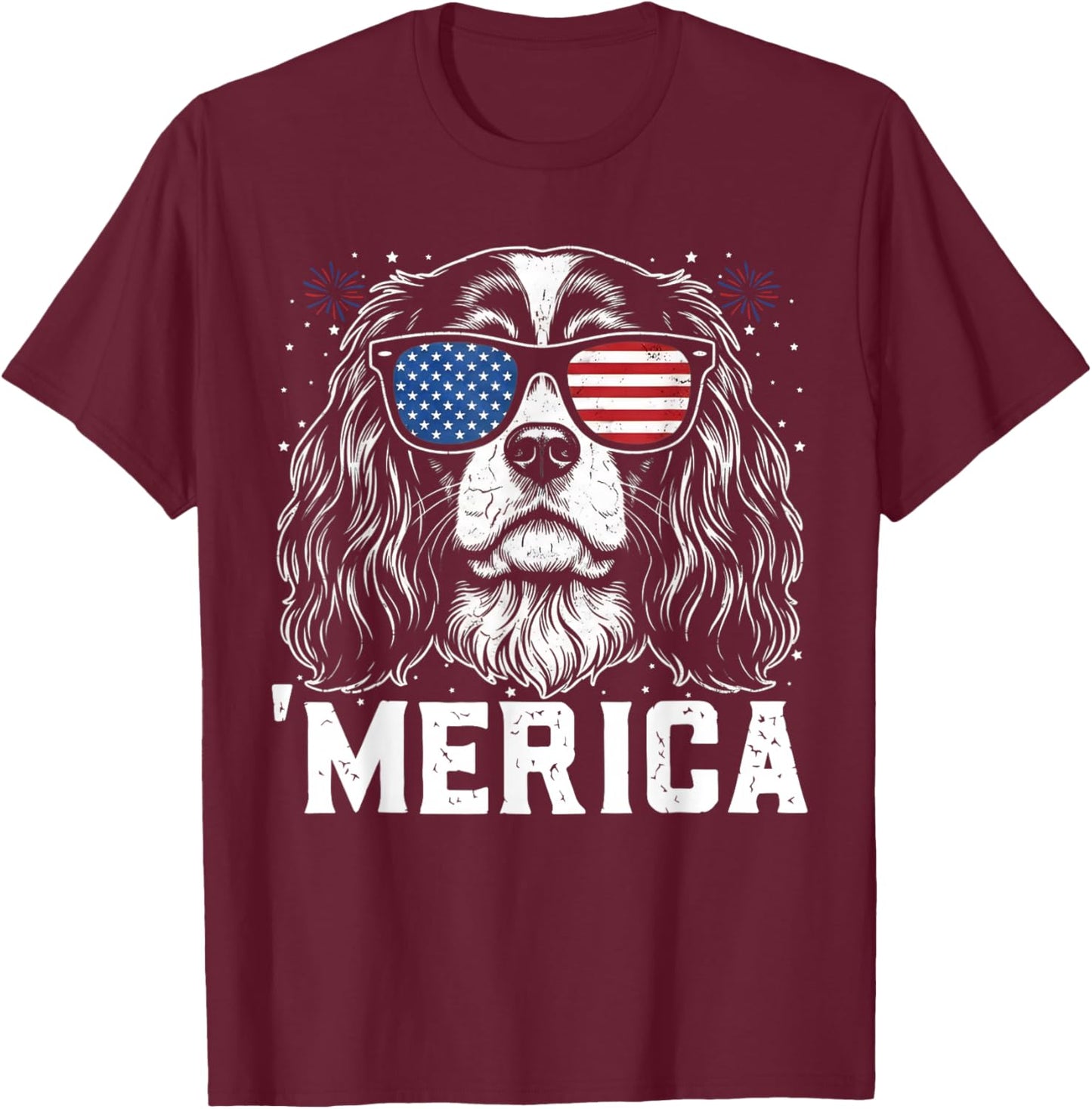 Cavalier King Charles Merica 4th of July USA Dog Lover T-Shirt - T-Shirt | Maroon