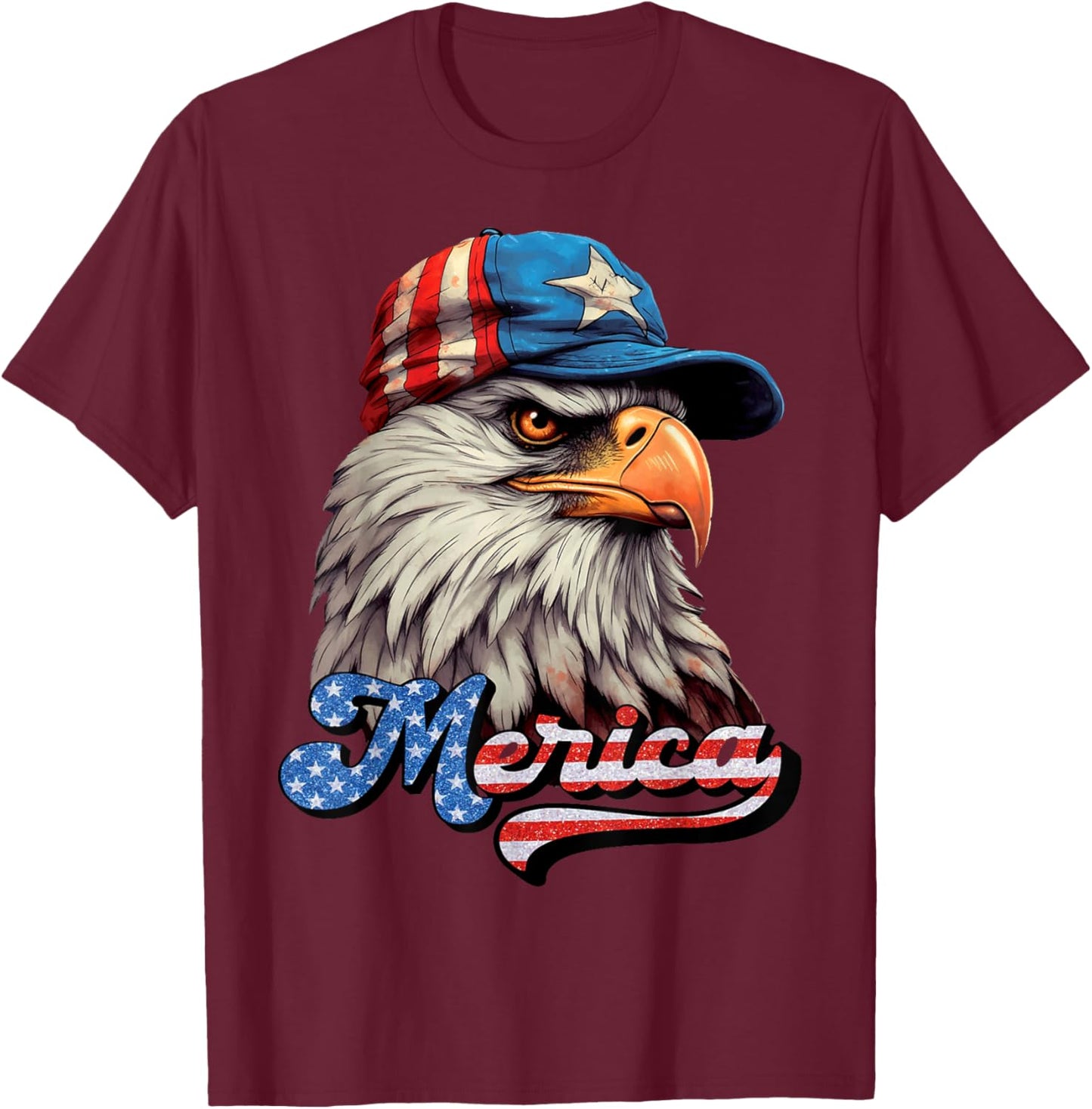 Merica Patriotic USA Eagle Of Freedom 4th of July Men Women T-Shirt - T-Shirt | Maroon