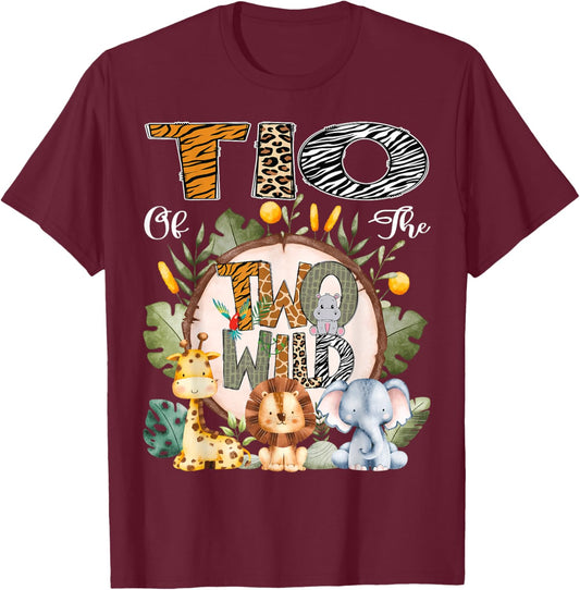Tio Of The Two Wild Animal Safari 2Nd Birthday Party T-Shirt - T-Shirt | Maroon